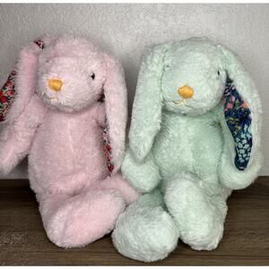 Manhattan Toy Pattern Pals Plush Bunny Rabbit Lot Pink & Mint Green Floral Ears